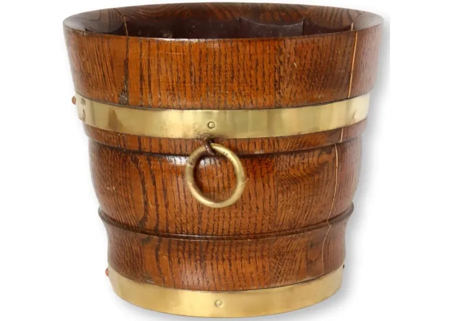 English Banded Oak Bucket/Planter - Rose Victoria - Brown - 9" W x 7.75" H