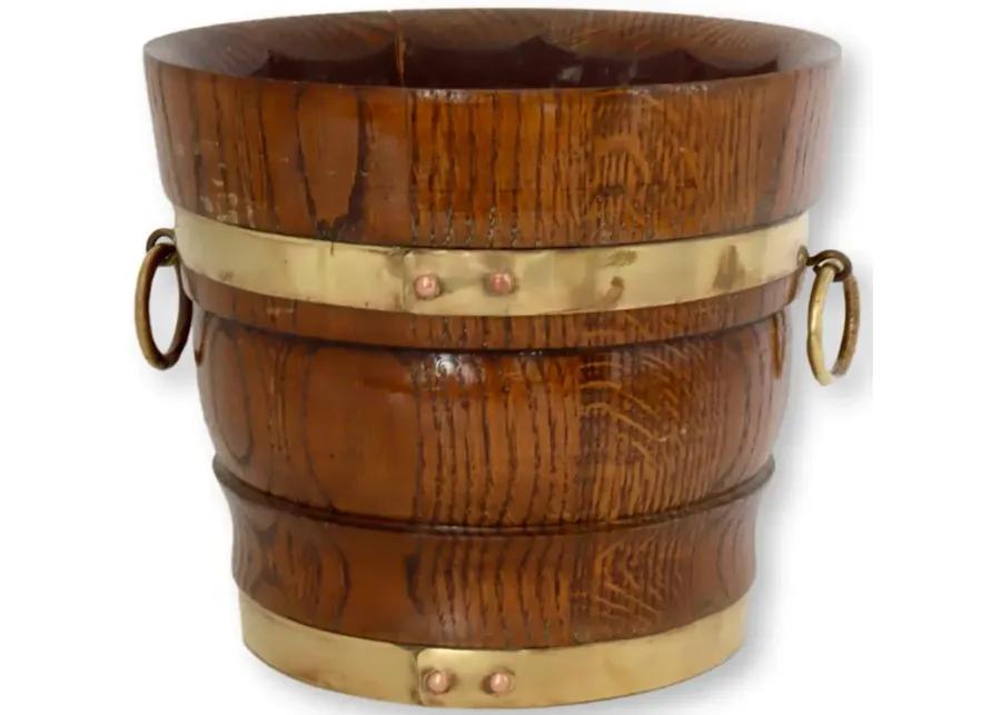 English Banded Oak Bucket/Planter - Rose Victoria - Brown - 9" W x 7.75" H