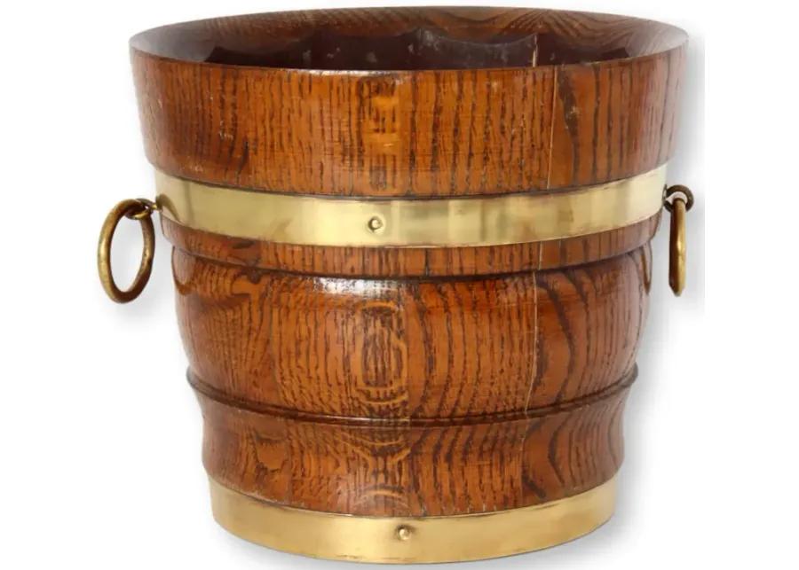 English Banded Oak Bucket/Planter - Rose Victoria - Brown - 9" W x 7.75" H