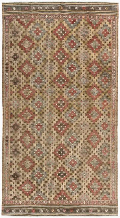 Turkish Jajim Flatweave Area Rug 5'2x9'7 - Red - Red