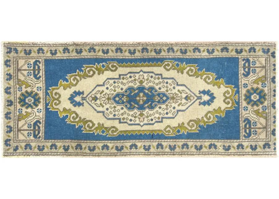 1960s Turkish Oushak Yastic - 1'9"x4' - Nalbandian - Blue