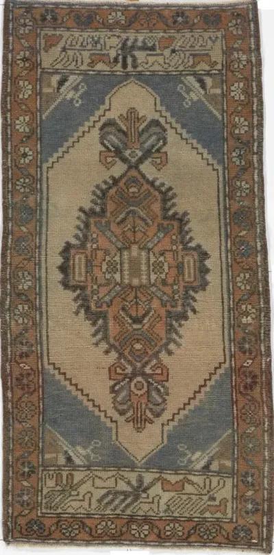 Turkish Brown Yastik Rug - 1'6 X 3' - Blue - Blue