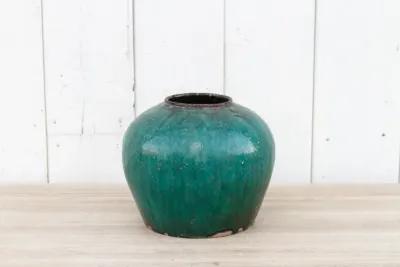 Dark Cyan Asian Vase - de-cor - Green