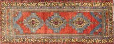 1960s Turkish Oushak Runner - 3'10"x10'1" - Nalbandian - Red