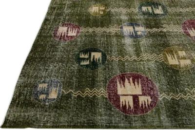 Vintage Turkish Deco Rug - Apadana - Green - Green