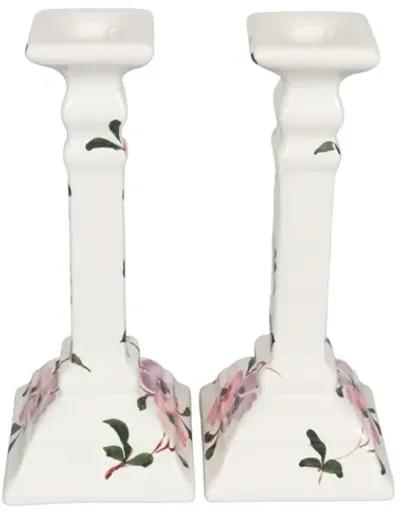 Floral Ceramic Candlesticks - a Pair - Interesting Things - Pink