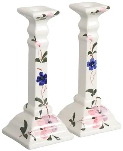 Floral Ceramic Candlesticks - a Pair - Interesting Things - Pink