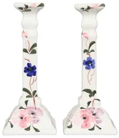 Floral Ceramic Candlesticks - a Pair - Interesting Things - Pink