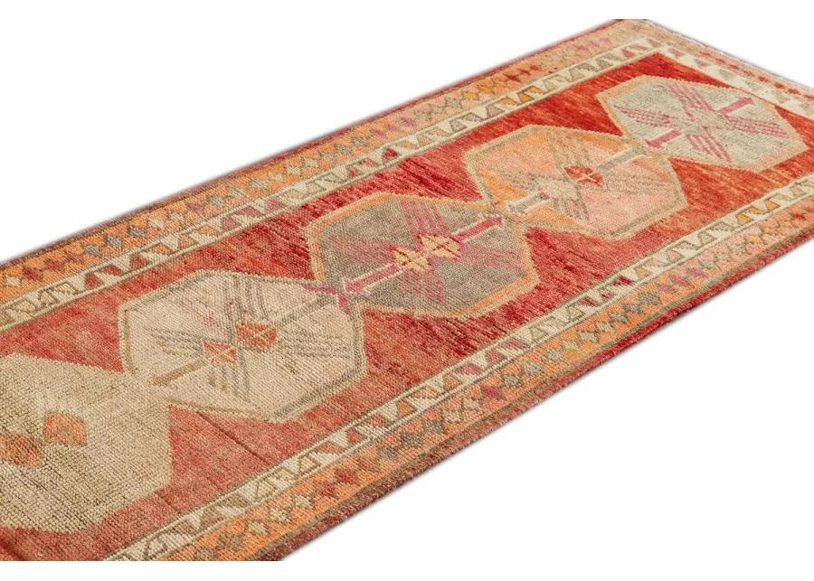 Vintage Geometric Runner - 3' x 13' - Apadana - Red