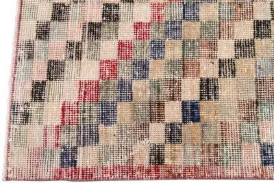 Vintage Turkish Geometric Runner Rug - Apadana - Beige - Beige