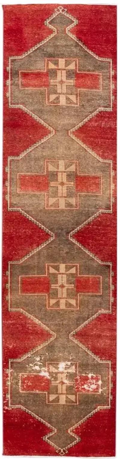 Vintage Turkish Geometric Runner Rug - Apadana - Red - Red