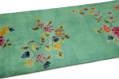 Antique Chinese Art Deco Runner Rug - Apadana - Green - Green