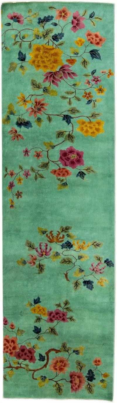 Antique Chinese Art Deco Runner Rug - Apadana - Green - Green