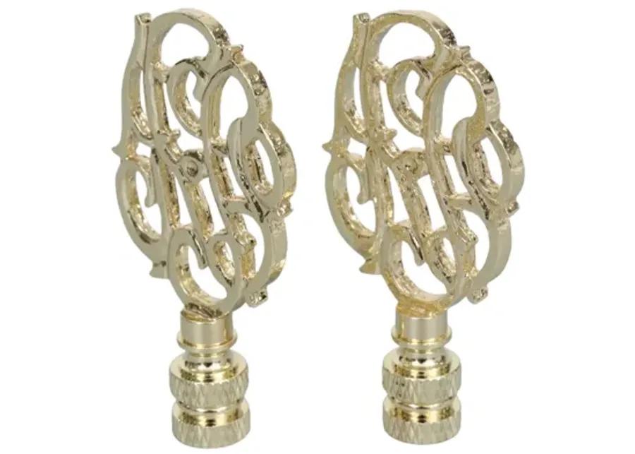 Scrolled Vine Brass Lamp Finials - a Pair By Interesting Things - Gold - Fits a standard size lamp harp