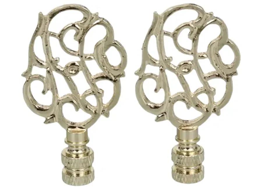 Scrolled Vine Brass Lamp Finials - a Pair By Interesting Things - Gold - Fits a standard size lamp harp