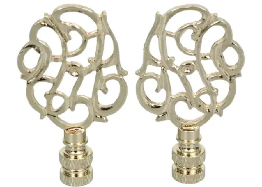 Scrolled Vine Brass Lamp Finials - a Pair By Interesting Things - Gold - Fits a standard size lamp harp