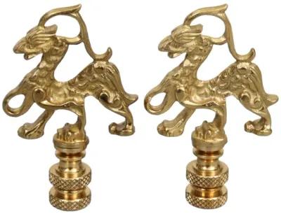 Qilin Goldtone Lamp Finials - a Pair By Interesting Things - Fits a standard size lamp harp