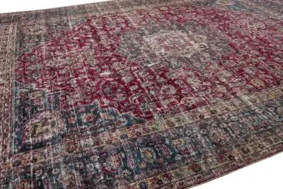 Vintage Persian Mashad Medallion Rug - Apadana - Red - Red