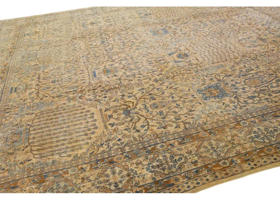 Antique Persian Kerman Floral Rug - Apadana - Gold - Gold