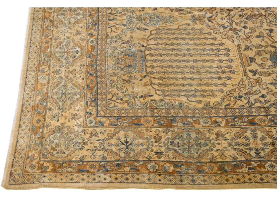 Antique Persian Kerman Floral Rug - Apadana - Gold - Gold