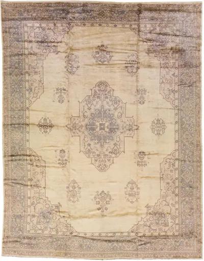 Antique Turkish Oushak Medallion Rug - Apadana - Beige - Beige