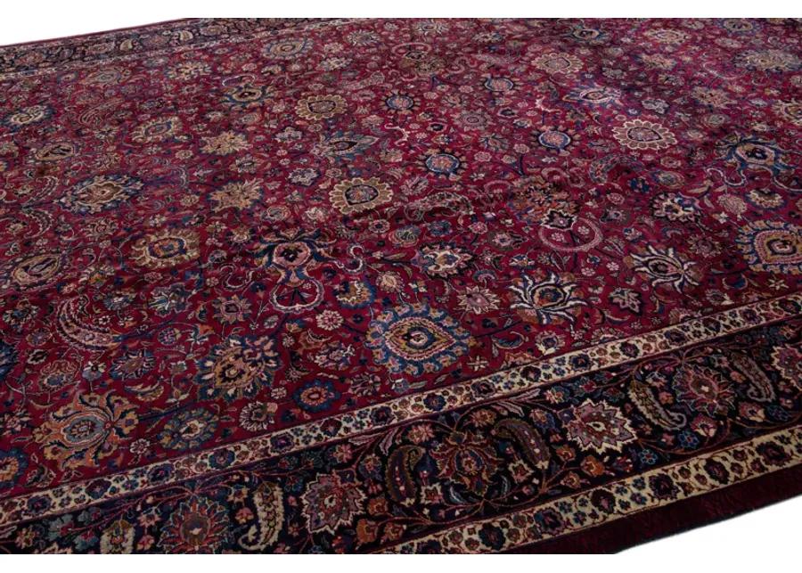 Antique Persian Mashad Floral Rug - Apadana - Red - Red