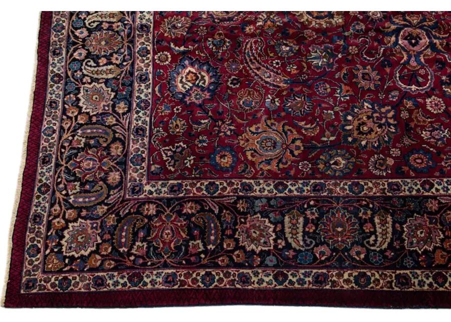 Antique Persian Mashad Floral Rug - Apadana - Red - Red