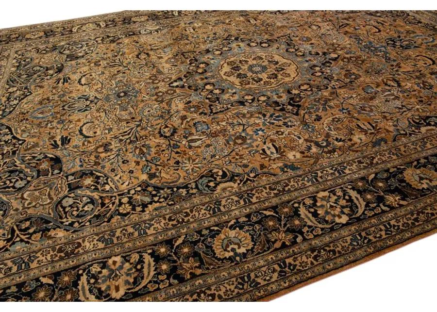 Antique Persian Mashad Floral Rug - Apadana - Beige - Beige