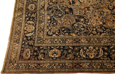 Antique Persian Mashad Floral Rug - Apadana - Beige - Beige