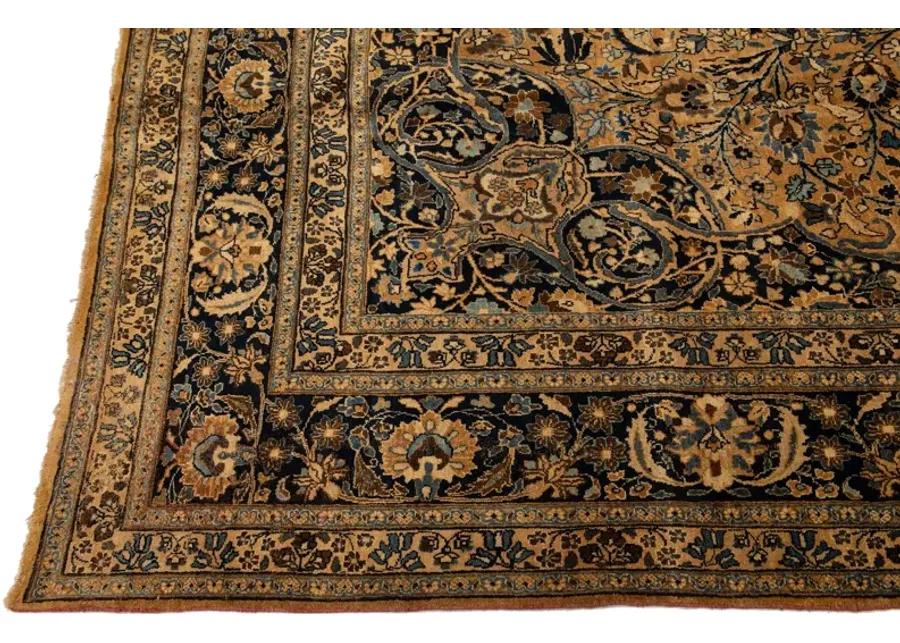 Antique Persian Mashad Floral Rug - Apadana - Beige - Beige