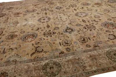 Antique Persian Tabriz Floral Rug - Apadana - Brown - Brown