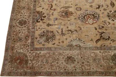 Antique Persian Tabriz Floral Rug - Apadana - Brown - Brown