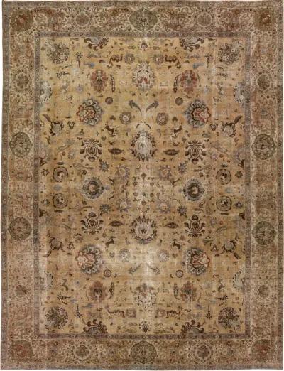 Antique Persian Tabriz Floral Rug - Apadana - Brown - Brown