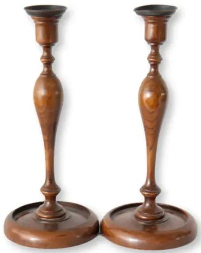 English Georgian Turned Candlesticks - Pr - New England Mercantile - Brown