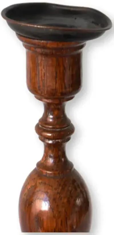 English Georgian Turned Candlesticks - Pr - New England Mercantile - Brown