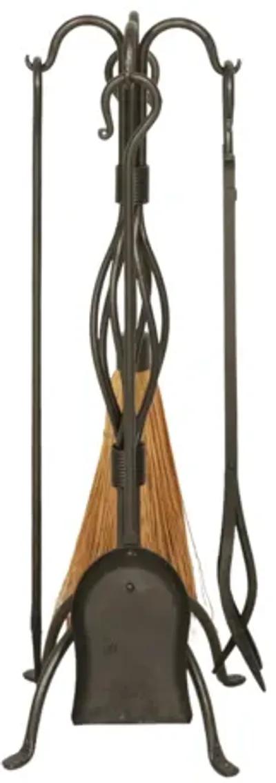 Black Basket Weave Fireplace Tools - 5pcs - Interesting Things