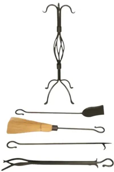 Black Basket Weave Fireplace Tools - 5pcs - Interesting Things