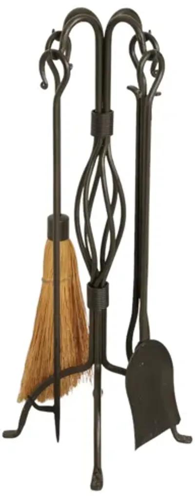 Black Basket Weave Fireplace Tools - 5pcs - Interesting Things