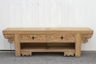 Long Rustic Folk Carved Console - de-cor - Brown