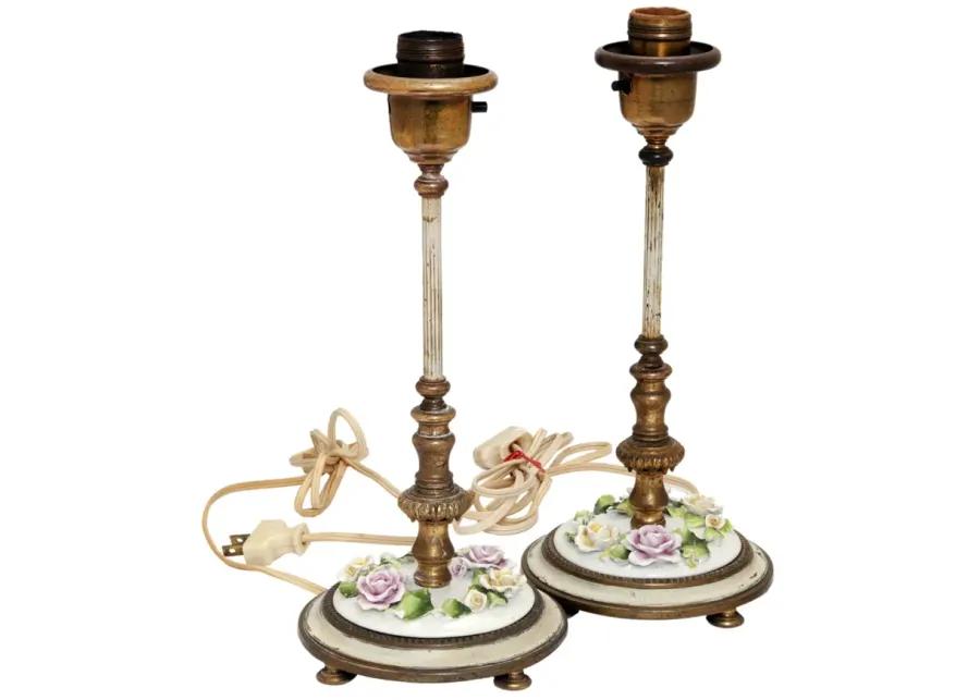 German Candlestick Lamps/Flowers - pr - Fleur de Lex Antiques