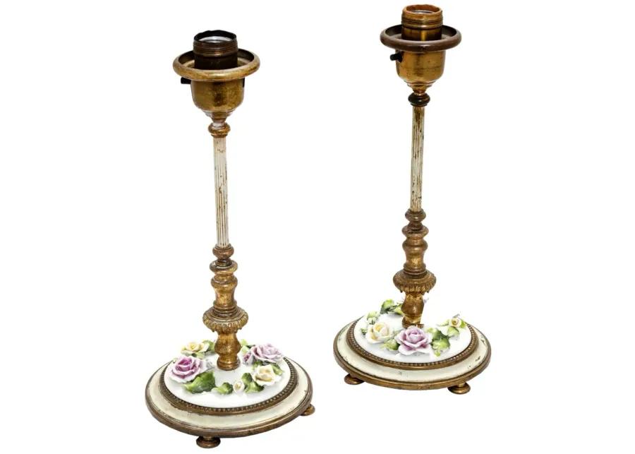 German Candlestick Lamps/Flowers - pr - Fleur de Lex Antiques