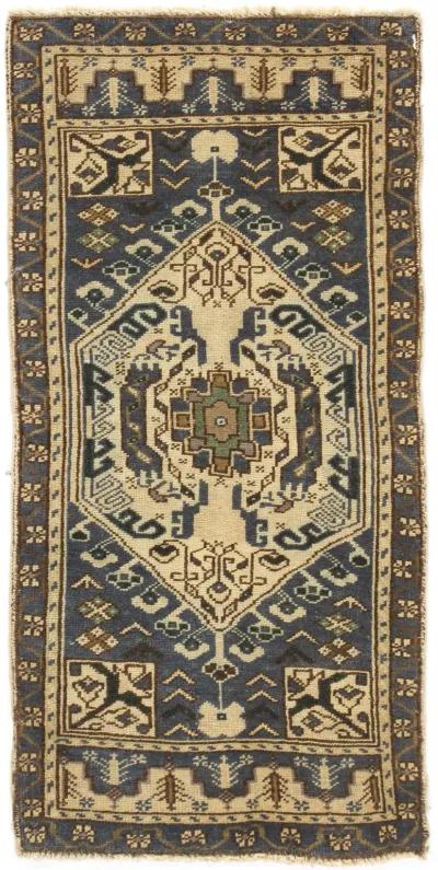 Turkish Yastik Area Rug 1'8 X 3' - Blue - Blue