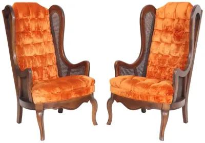 1960 s Caned Wingback Chairs by Lewittes - Interesting Things - Orange - Comfortable, Stylish