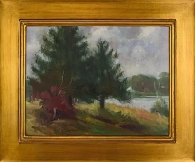 Vintage Impressionist Landscape H Barton - Antiquarian Art Company - Green