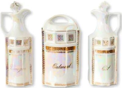 German Lustre Kitchen Canisters - Set of 6 - New England Mercantile - White