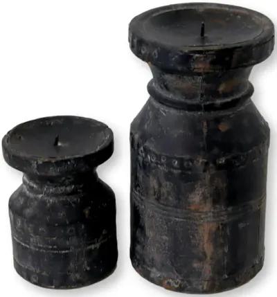 Rustic French Pillar Candle Blocks - Set of 2 - New England Mercantile - Black