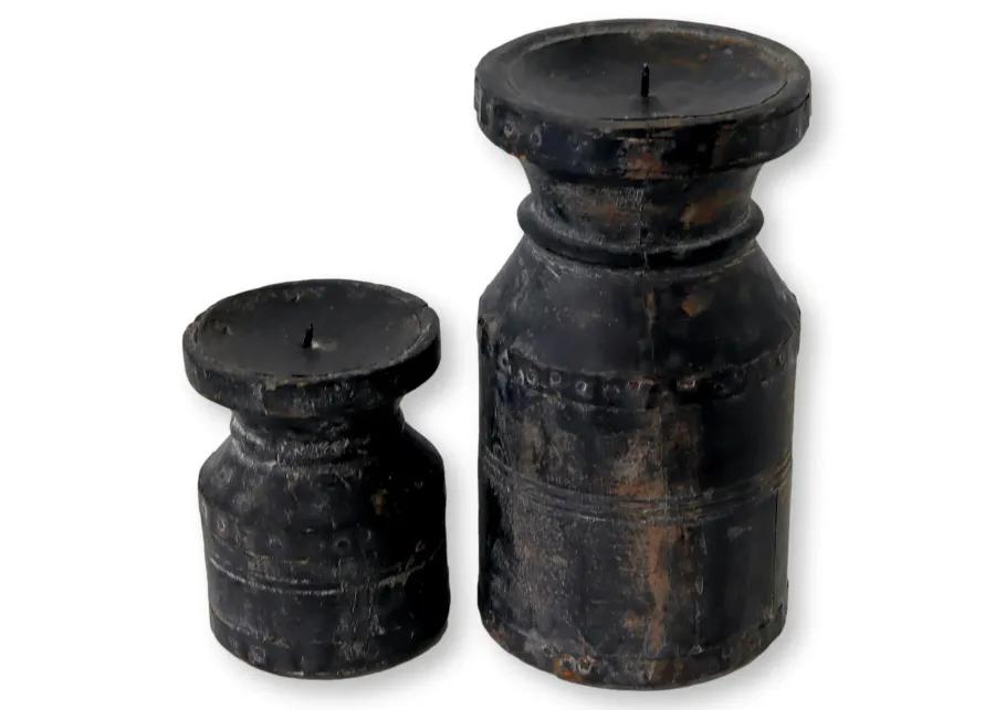 Rustic French Pillar Candle Blocks - Set of 2 - New England Mercantile - Black