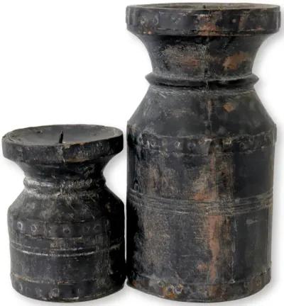 Rustic French Pillar Candle Blocks - Set of 2 - New England Mercantile - Black