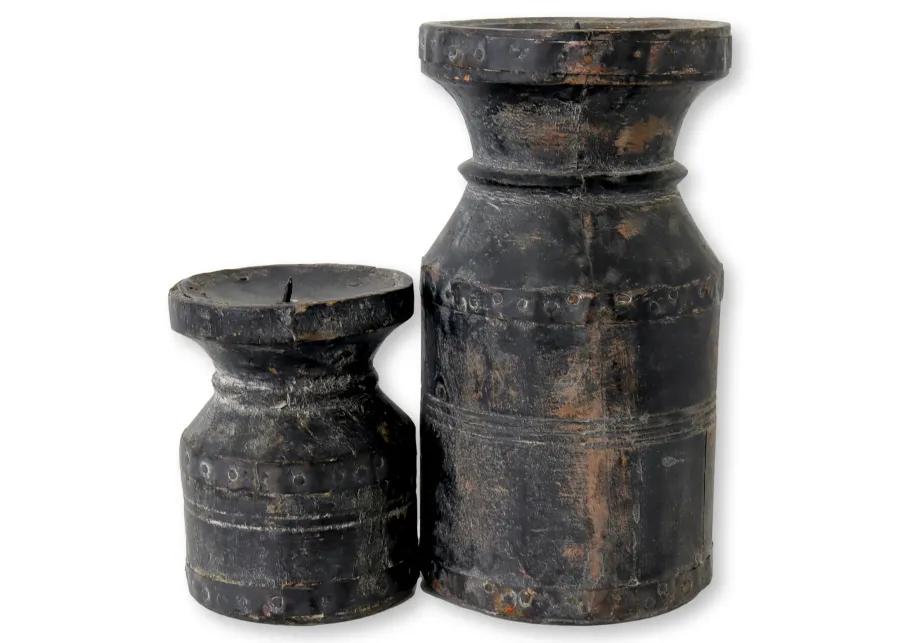 Rustic French Pillar Candle Blocks - Set of 2 - New England Mercantile - Black