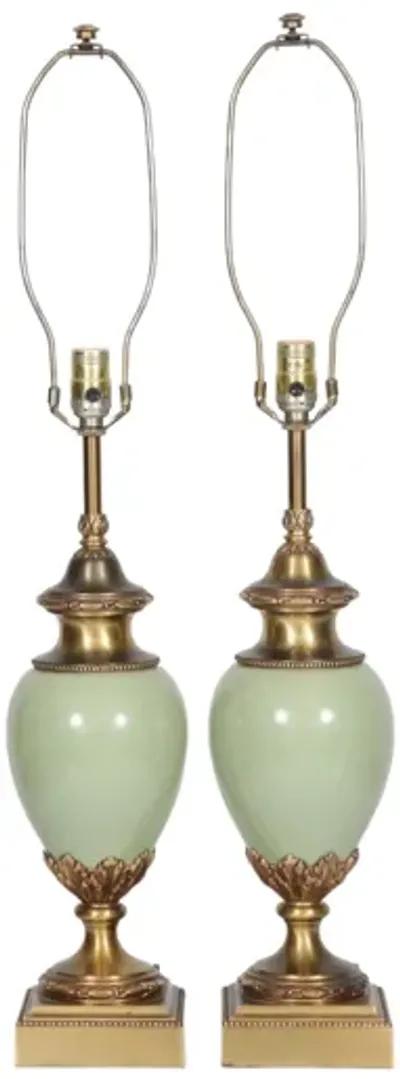 Stiffel Brass & Porcelain Lamps - a Pair - Interesting Things